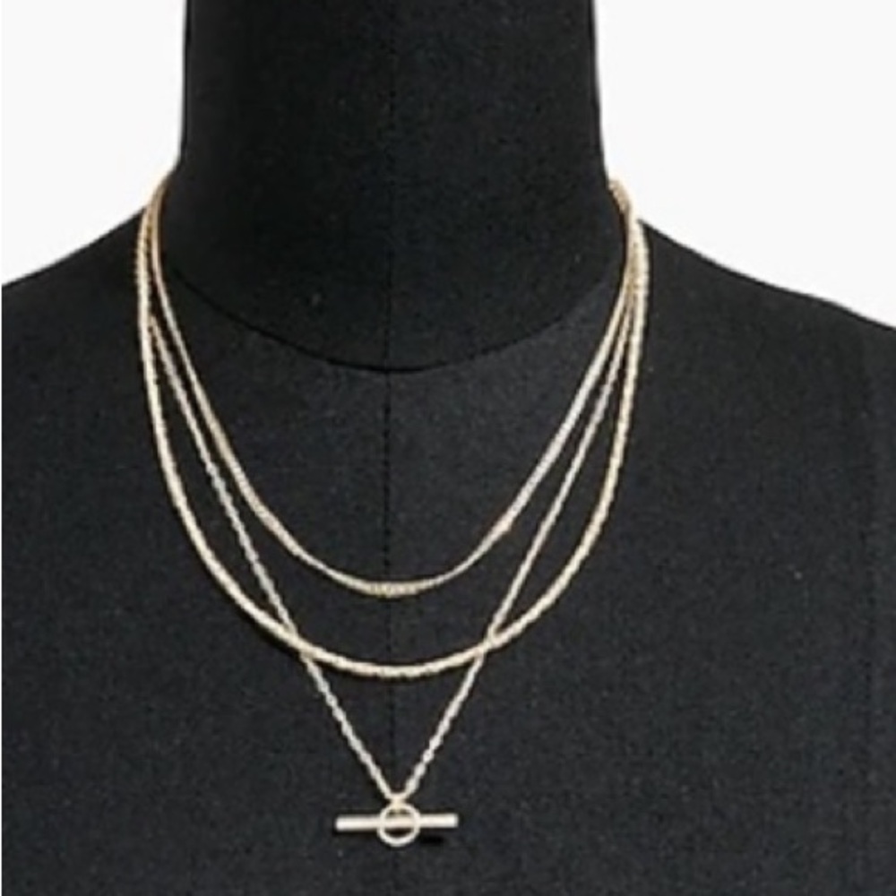 J. Crew Pavé Bar Layering Necklace triple strand gold tone